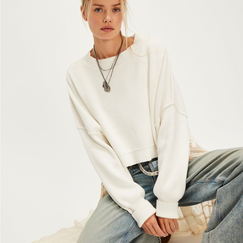 Women's White Sweater free people easy street cropped